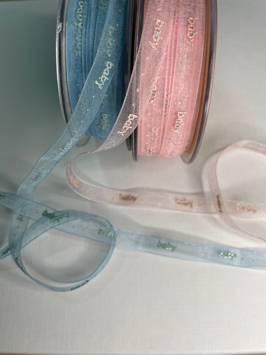 Beautiful, quality organza 10mm, glitter, sheer single-sided 'baby' ribbon.