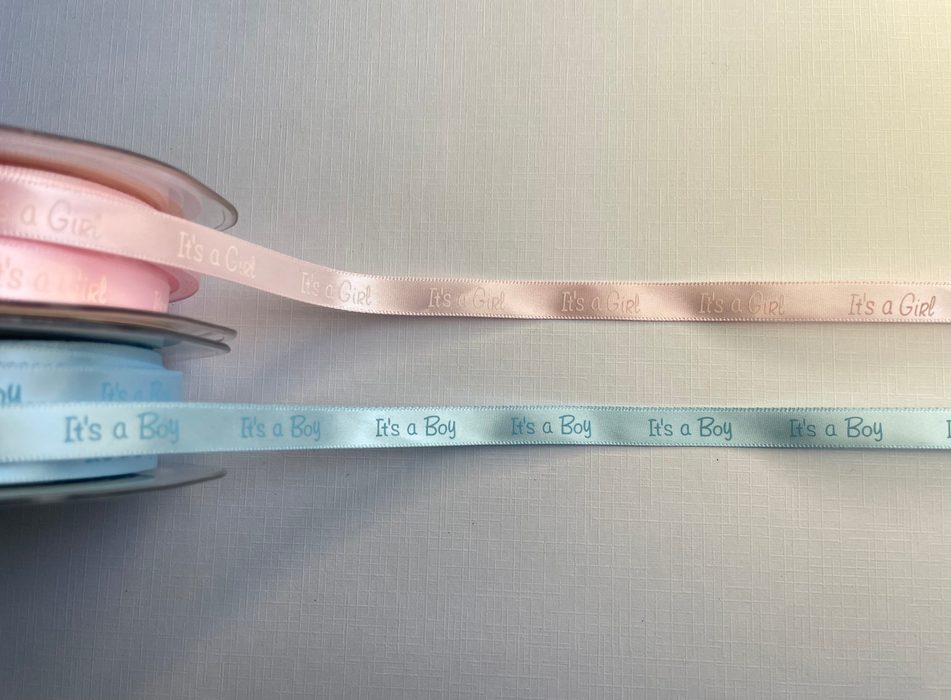Satin Ribbon 9mm - 'It's a Girl' or 'It's a Boy' (5 metres)