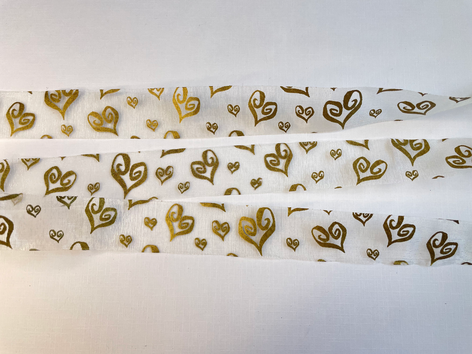 Organza Ribbon - 25mm Ivory with Gold Hearts (5 metres)