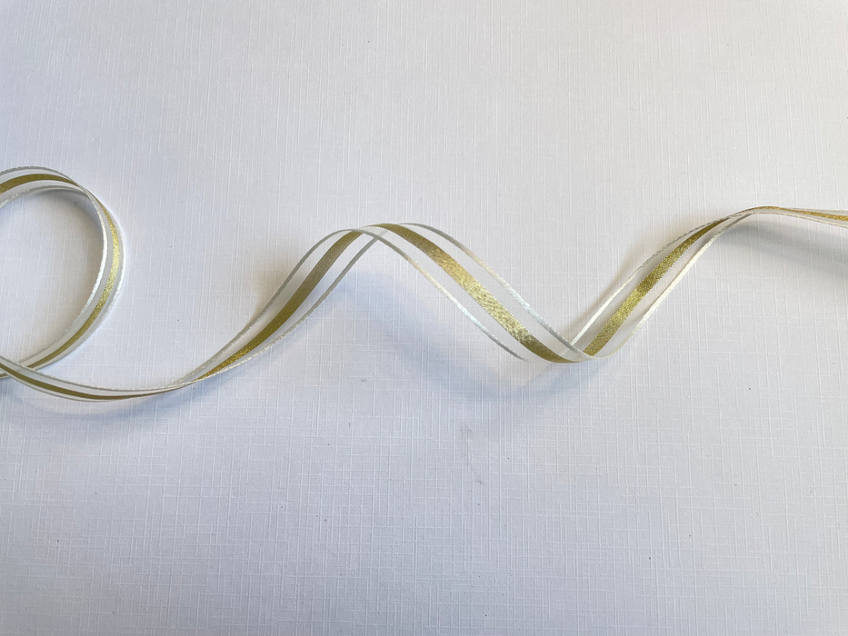 Organza Ribbon - 12mm White Organza, Gold Centre and White Satin Edge (5 metres)
